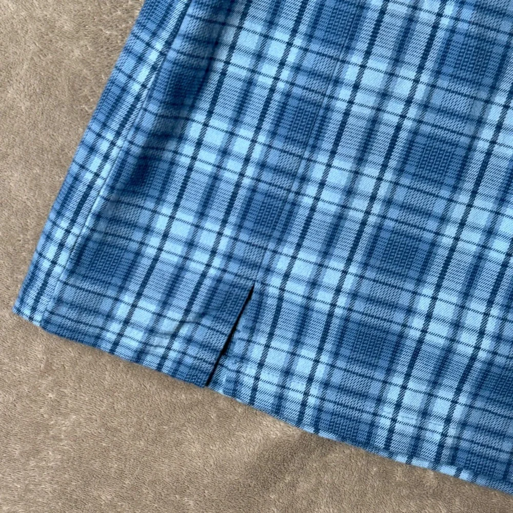Brandy Melville Blue Plaid Cara Mini Skirt Splits Preppy Y2K Coquette‎ Clueless